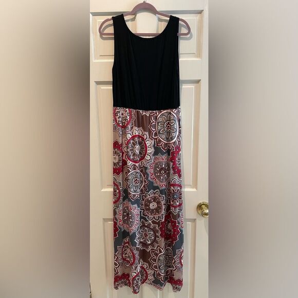 OURS‎ Sleeveless Tank Scoop Neck Maxi Dress Floral Black Gray Red Size XL - Picture 4 of 7